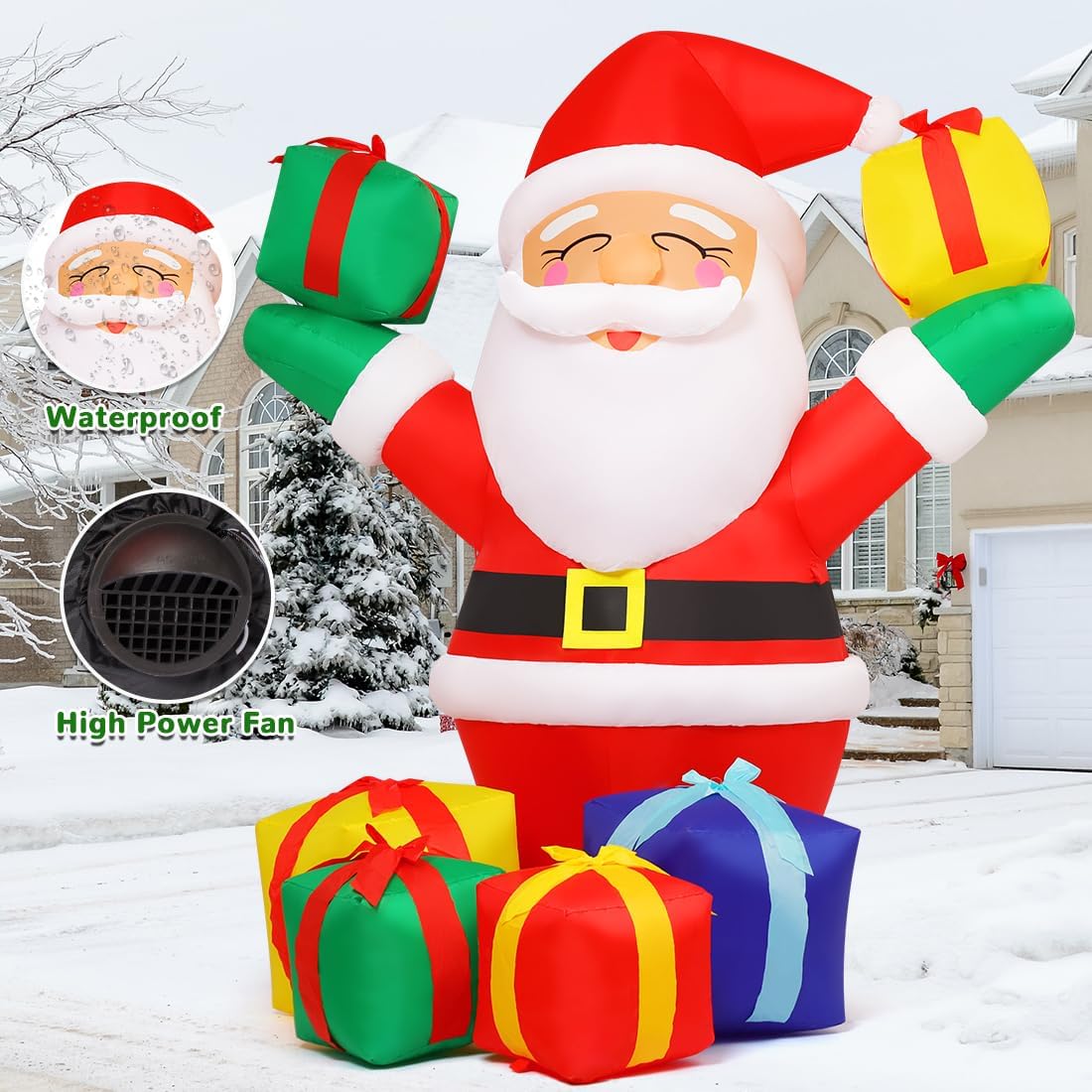 6 ft Christmas Santa Inflatables Outdoor Decorations with Built-in LEDs J4870