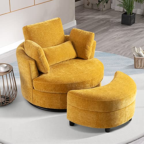 Round Swivel Barrel Chair with Ottoman for Living Room Bedroom G375183
