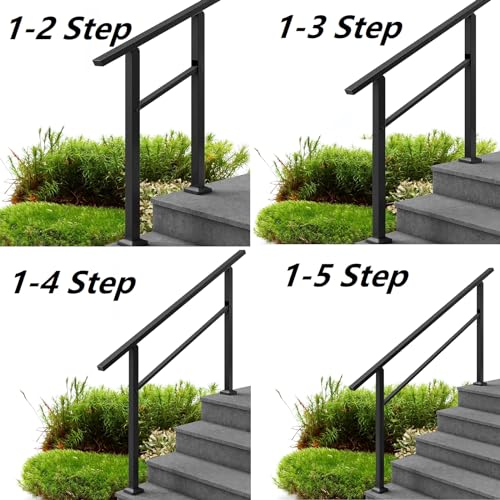 Outdoor Step Handrail for 3 Steps, Black Stair Railing Kit O386