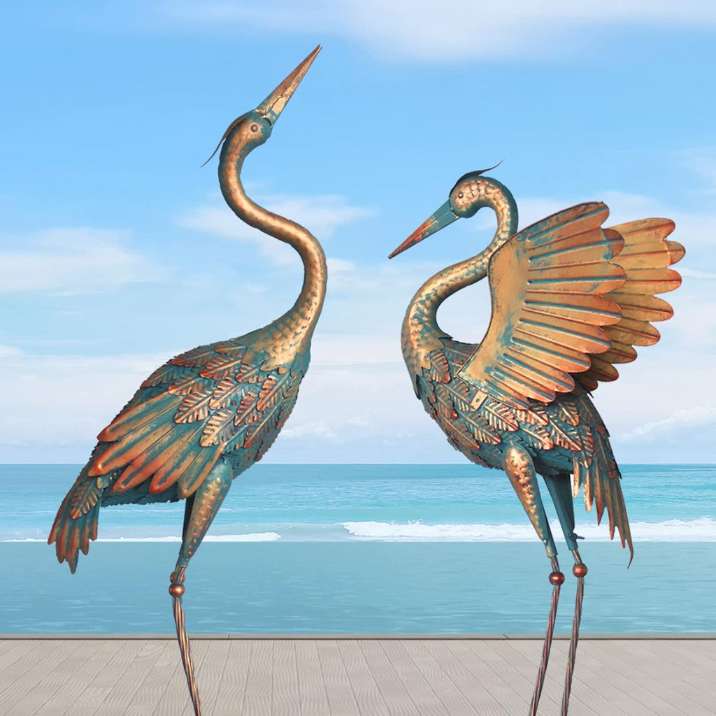 Metal Crane Garden Statue Décor, Set of 2, Outdoor Yard Art V562875