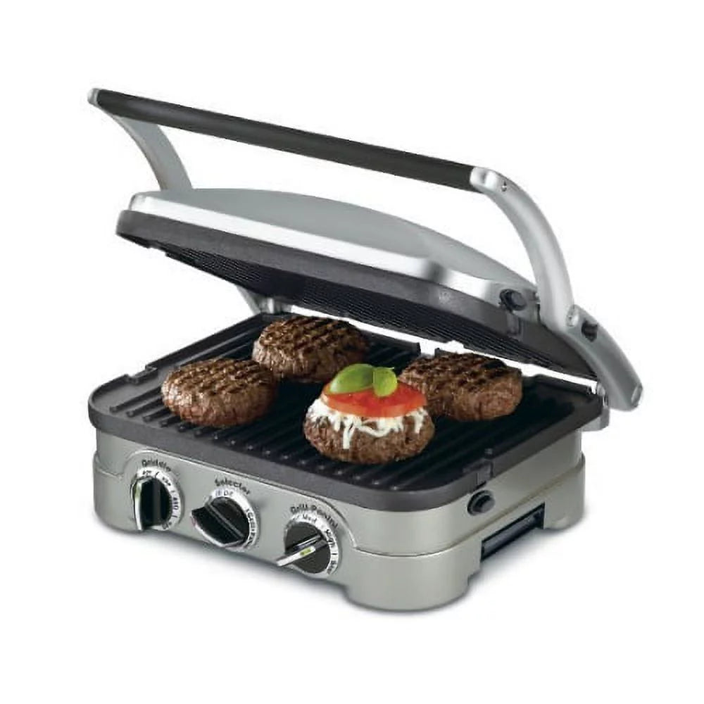 Stainless Steel 5-in-1 Griddler with Grill Brush and Tongs R167547