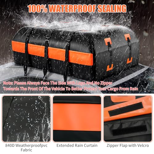Car Rooftop Cargo Carrier Bag, 100% Waterproof Heavy Duty 840D, Includes Anti-Slip Mat and Storage Bag R270279
