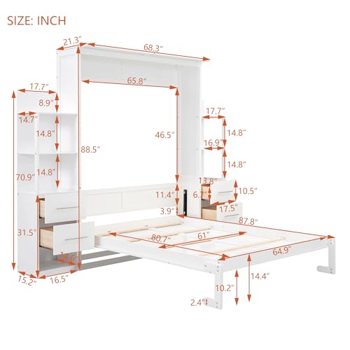 Queen Size Murphy Bed with Cabinet and LED Lights M1232