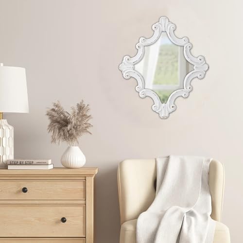 Distressed White Wood Wall Mirror 21x24 Inch S3332
