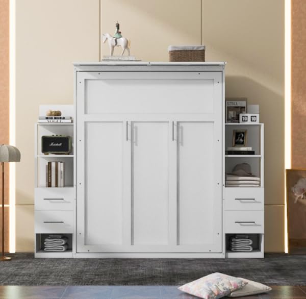 Queen Size Murphy Bed with Cabinet and LED Lights M1232