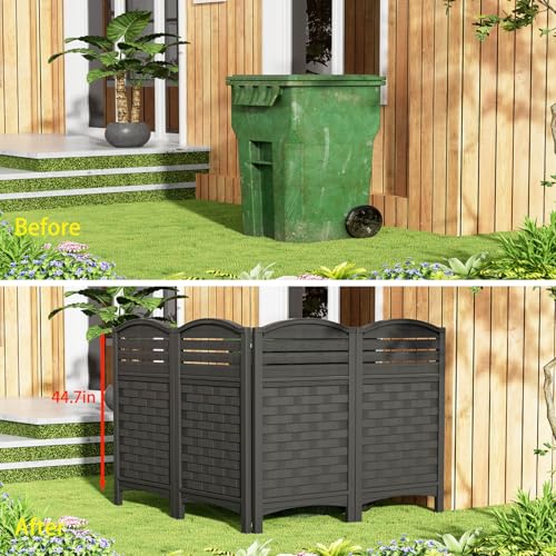Outdoor Privacy Fence Screen, 4 Panels Trash Can Enclosure with Metal Stakes L156