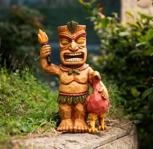 Solar Powered Tiki Statue Garden Decoration with Light F336