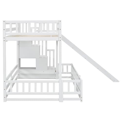 Twin Over Full Bunk Bed with Slide and Storage Staircase X183