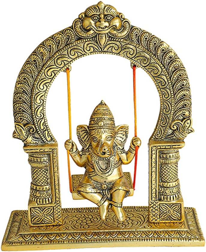 Ganesha Sitting on Swing Decorative Statue for Temple Pooja Home Decor V33272