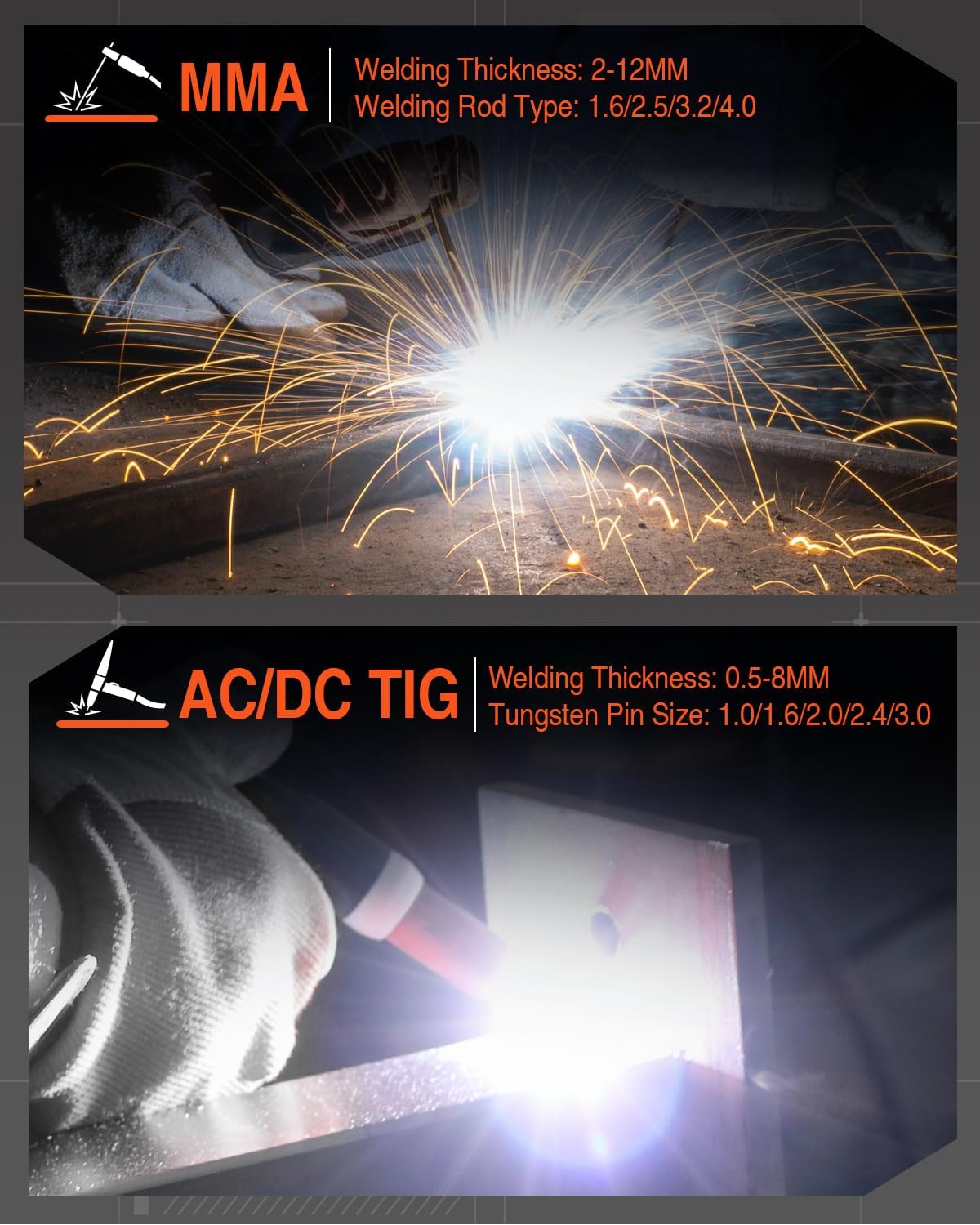 200Amp AC/DC TIG Welder with Pulse, 4 in 1 Multiprocess, Dual Voltage 110V/220V V834156