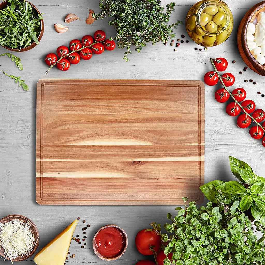 Acacia Wood Cutting Board with Juice Groove, Extra Large Butcher Block L18816