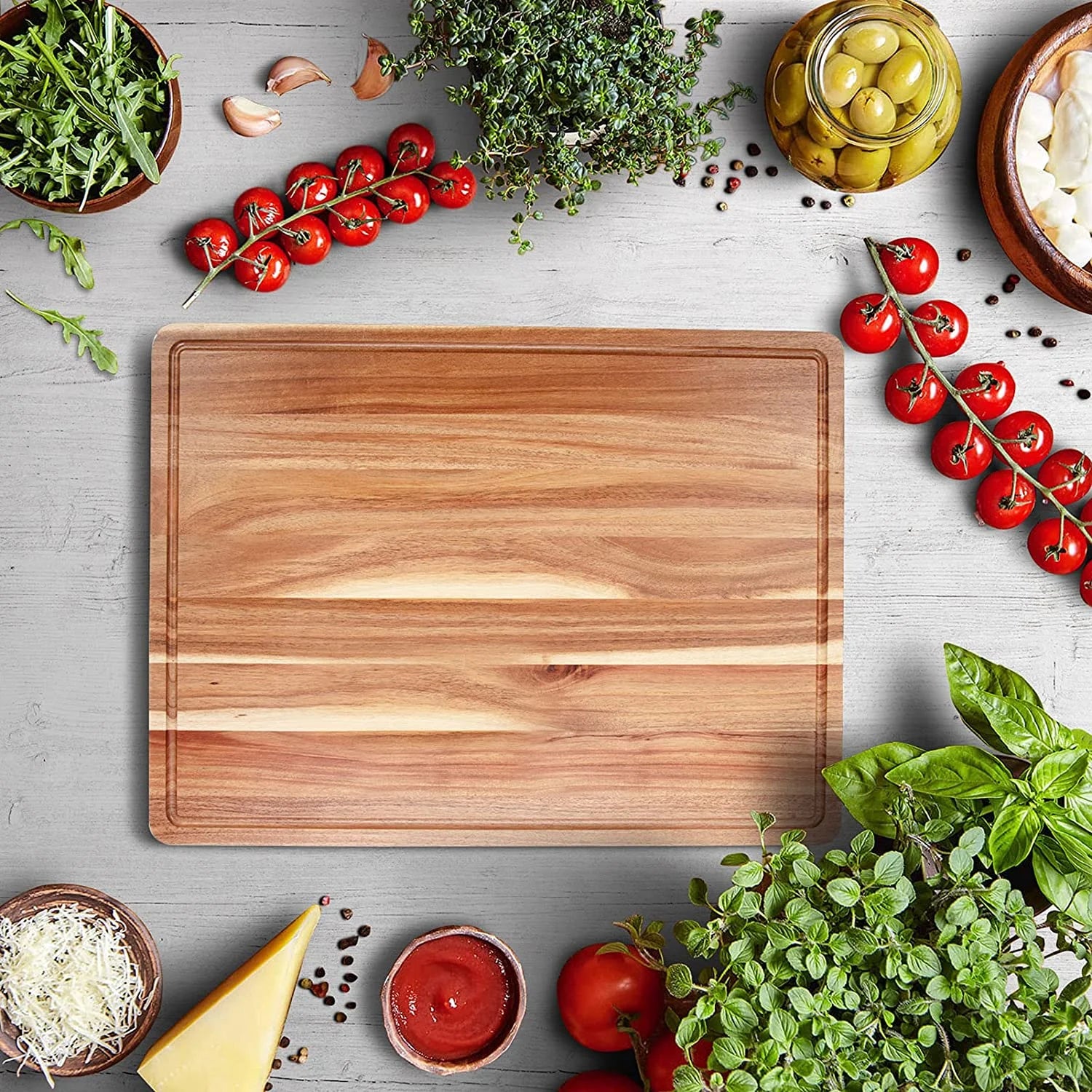 Acacia Wood Cutting Board with Juice Groove, Extra Large Butcher Block L18816