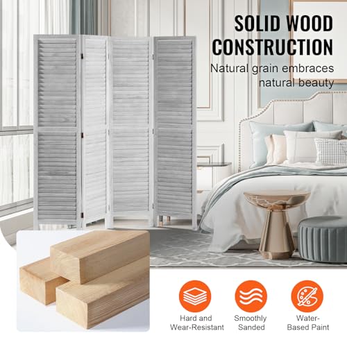 4 Panel Folding Wood Room Divider, 66.9 Inch Tall Privacy Screen I263