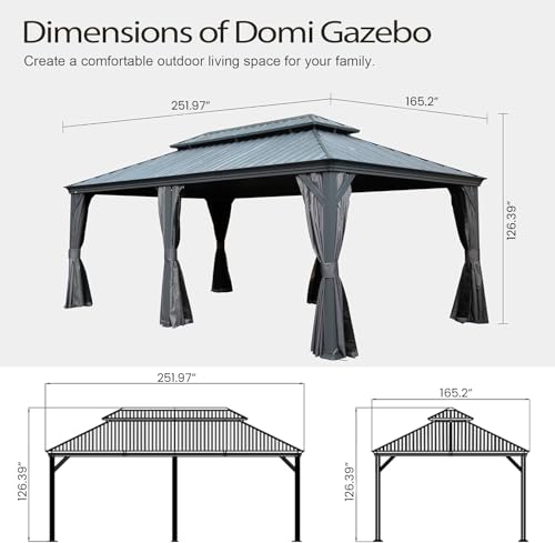 10 x 10 ft Hardtop Gazebo with Netting and Curtains, Galvanized Steel Roof for Patio K80436