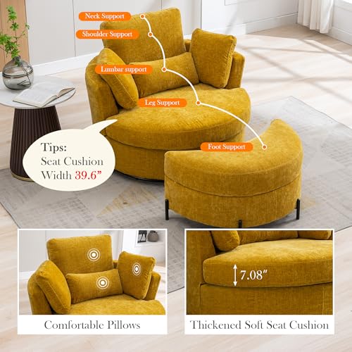 Oversized Swivel Barrel Chair with Ottoman, Chenille, Beige M813