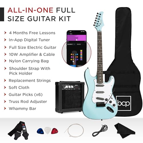 39in Full Size Beginner Electric Guitar Starter Kit with Case and Amp E13920