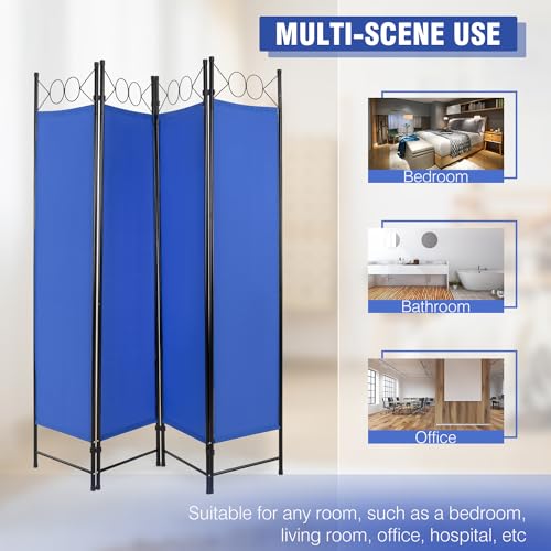 4 Panel Room Divider 6FT Steel Frame Folding Privacy Screen G872592