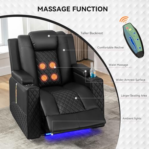 Power Recliner Chair PU Leather Electric Massage with Cup Holders and LED Lighting S66153