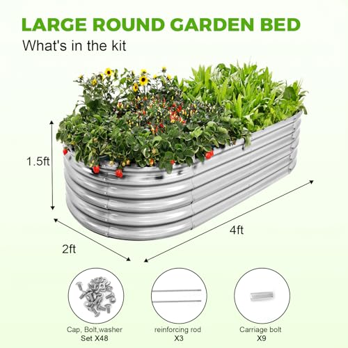 Galvanized Raised Garden Bed Kit 4x2x1.5ft Oval Metal Planter Box for Vegetables Outdoor V57489