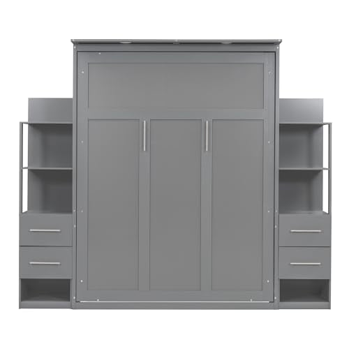 Queen Size Murphy Bed with Cabinet and LED Lights M1232