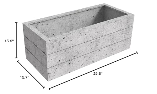 Modern Fiberstone and Clay Rectangular Planter with Drainage Holes S1077