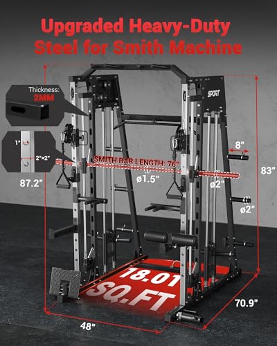 Smith Machine Home Gym All in One Squat Rack Power Cage with Cable Systems E5406