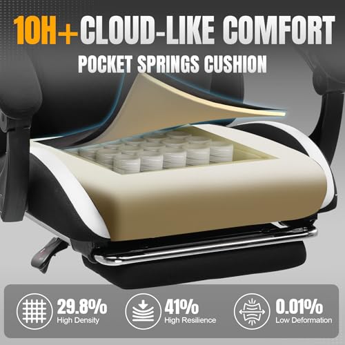 Gaming Chair Ergonomic Office Chair with Foot Rest, Breathable Fabric Computer Chair with Headrest and Lumbar Support O7023