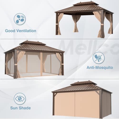 10x13 Hardtop Gazebo with Polycarbonate Double Roof, Aluminum Frame, Curtains and Netting S2701