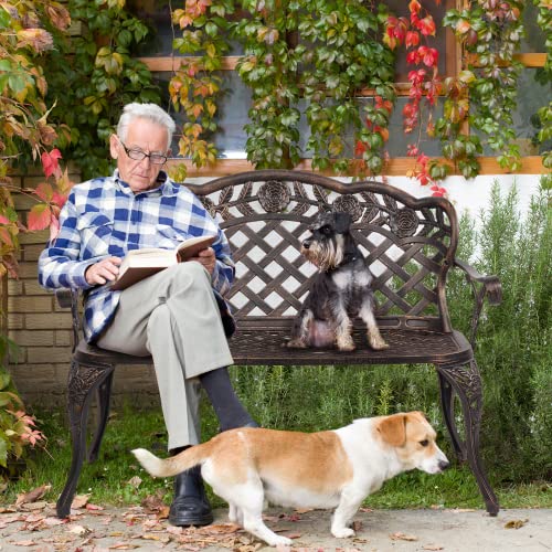 Outdoor Bench, Antique Cast Aluminum Garden Seating for 2-3 People O329814