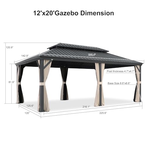 10' x 14' Permanent Hardtop Gazebo with Galvanized Steel Double Roof, Curtains and Netting Included M871