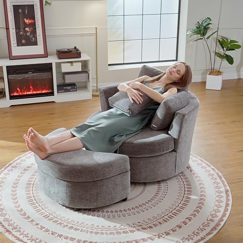 Round Swivel Barrel Chair with Ottoman for Living Room Bedroom G375183
