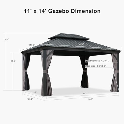 10' x 14' Permanent Hardtop Gazebo with Galvanized Steel Double Roof, Curtains and Netting Included M871