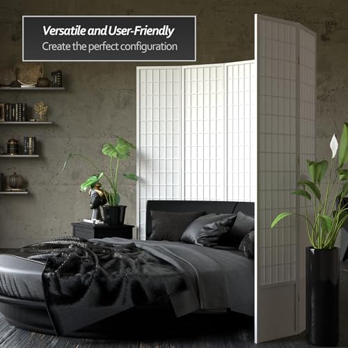 7 ft. Tall Window Pane Shoji Screen Room Divider, 3 Panels, White S15216