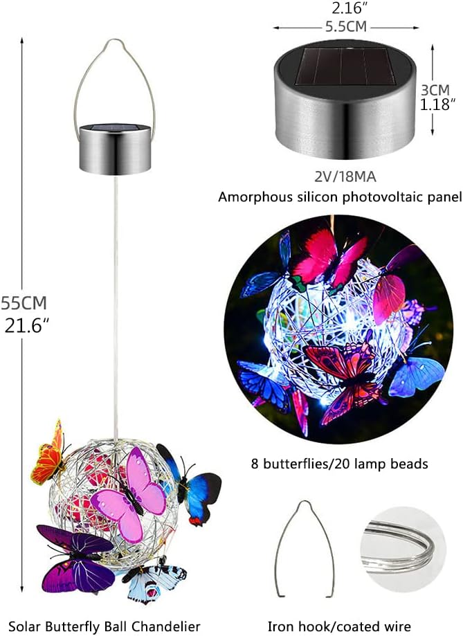 Solar Hanging Mesh Orb with LED Butterfly Light for Garden Patio X559736