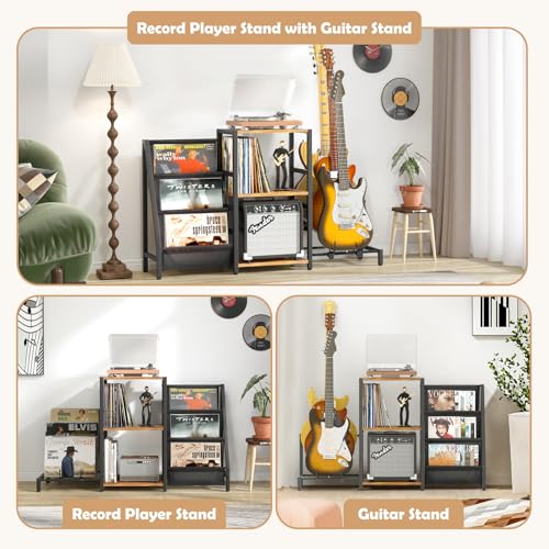 Record Player Stand with Guitar and Vinyl Storage J9238