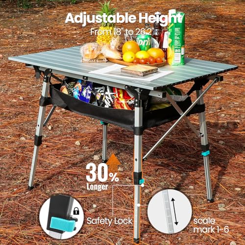 Portable Camping Table with Adjustable Legs, Lightweight Aluminum Folding Table K4689