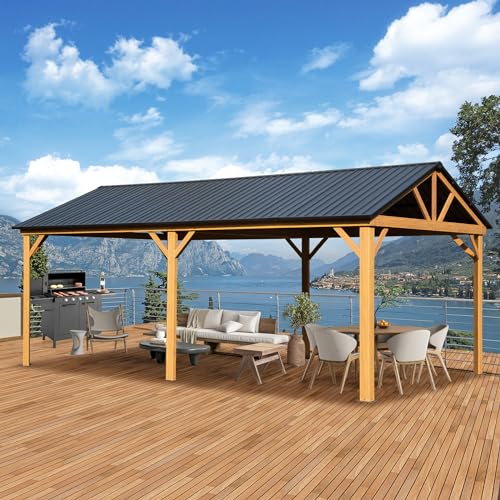 10 x 10 ft Hardtop Gazebo with Netting and Curtains, Galvanized Steel Roof for Patio K80436