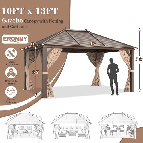 12x20 ft Hardtop Gazebo Double Roof Galvanized Steel Canopy Outdoor Aluminum Frame with Netting and Curtains X191579