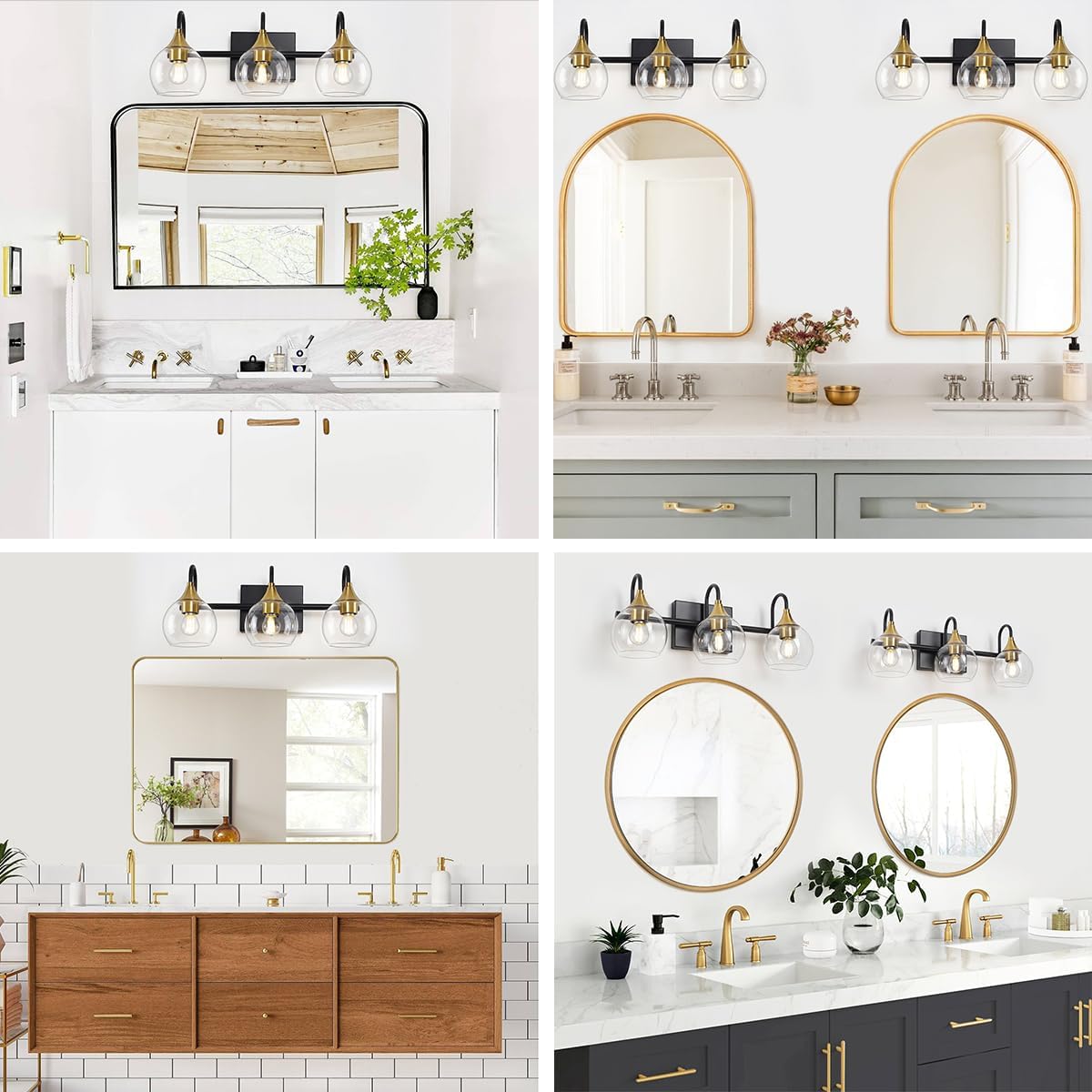 Black Gold Bathroom Vanity Light, 3-Light Globe Wall Sconce Q907095