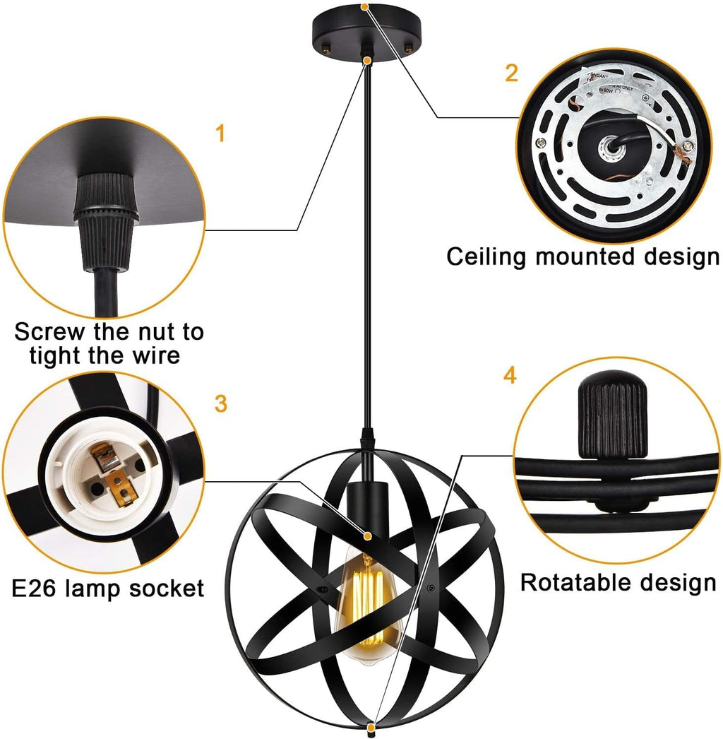 Black Spherical Pendant Light for Kitchen Island M365072