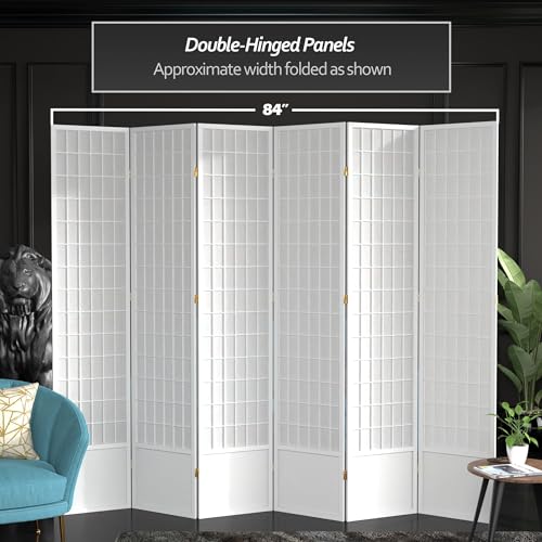 7 ft. Tall Window Pane Shoji Screen Room Divider, 3 Panels, White S15216