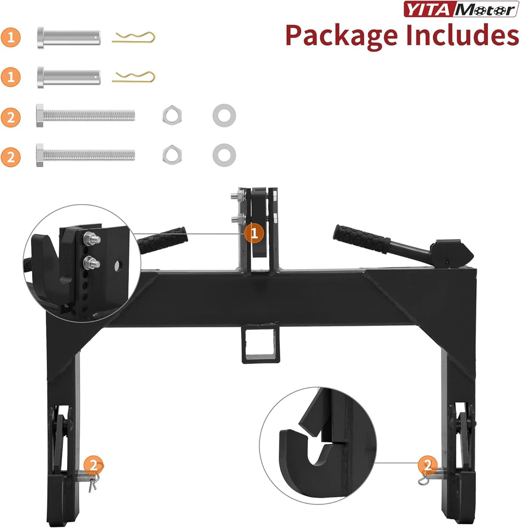 3 Point Quick Hitch, 3000 lbs with 2" Receiver for Category 1 & 2 Tractors G308205