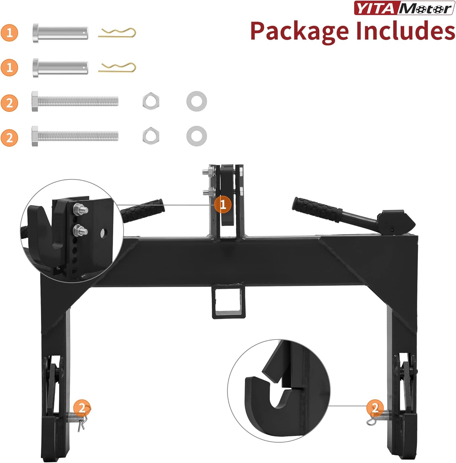 3 Point Quick Hitch, 3000 lbs with 2" Receiver for Category 1 & 2 Tractors G308205