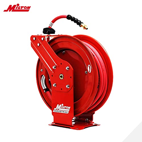 Air Hose Reel with Auto-Retractable Steel Dual Arm, 50 ft Hybrid Rubber Hose V560