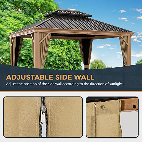 10 x 12 ft Hardtop Gazebo with Netting and Curtains for Patio, Deck, Backyard X60892