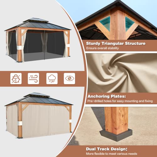 12x20 ft Hardtop Gazebo Double Roof Galvanized Steel Canopy Outdoor Aluminum Frame with Netting and Curtains X191579