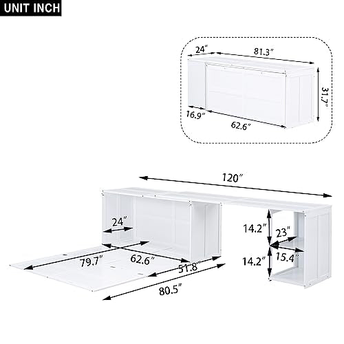 Queen Size Murphy Bed with Cabinet and LED Lights M1232