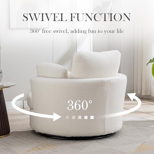 Oversized Swivel Barrel Chair with Ottoman, Chenille, Beige M813