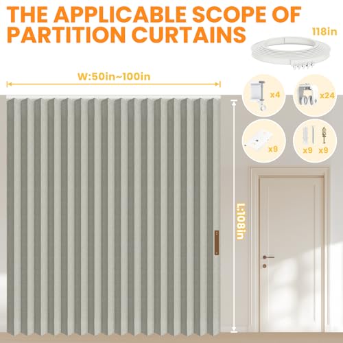 Blackout Accordion Room Divider Curtains with Ceiling Track for Bedroom Patio Sliding Door Q924855
