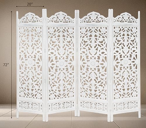 4 Panel Folding Wood Room Divider, Antique Brown, 72 x 80 P209